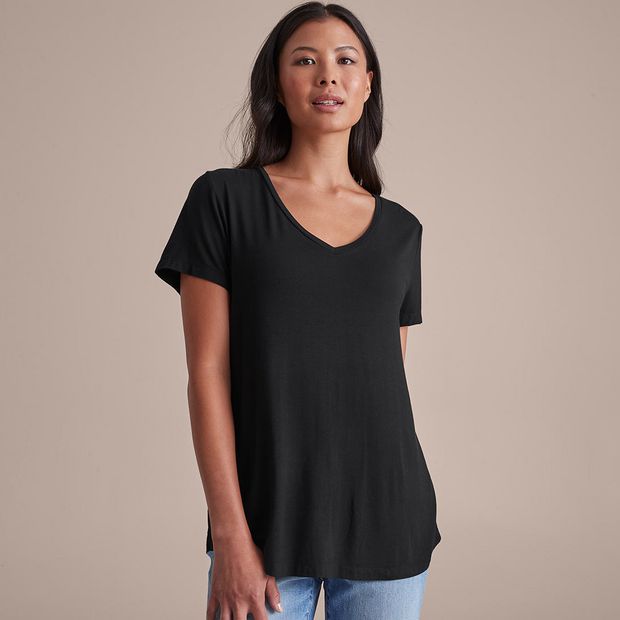 Modal/Elastane V-Neck T-Shirt - Black 