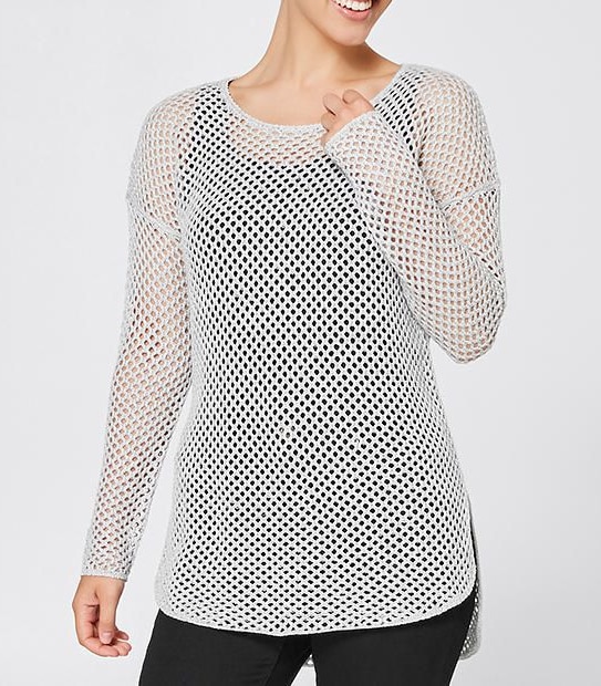 Curved Hem Mesh Jumper - Grey Marle