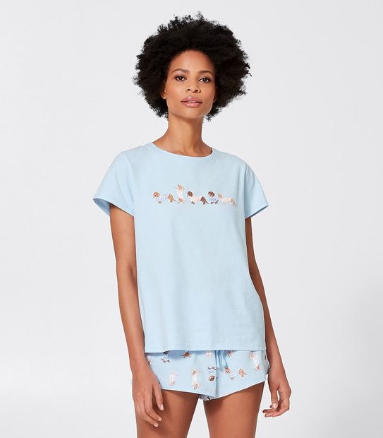 Short Sleeve Shorts Sleep Set - Blue Dachshund