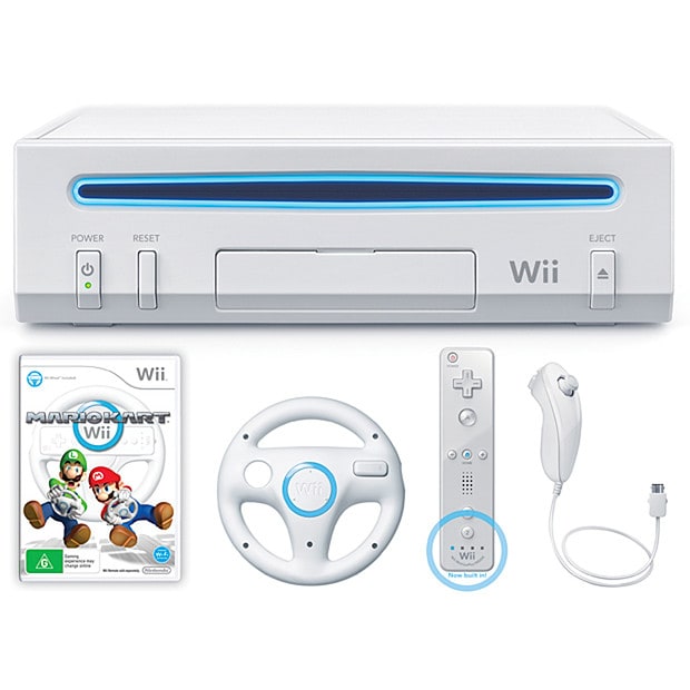 Wii Console With Mario Kart + Wii Wheel - White