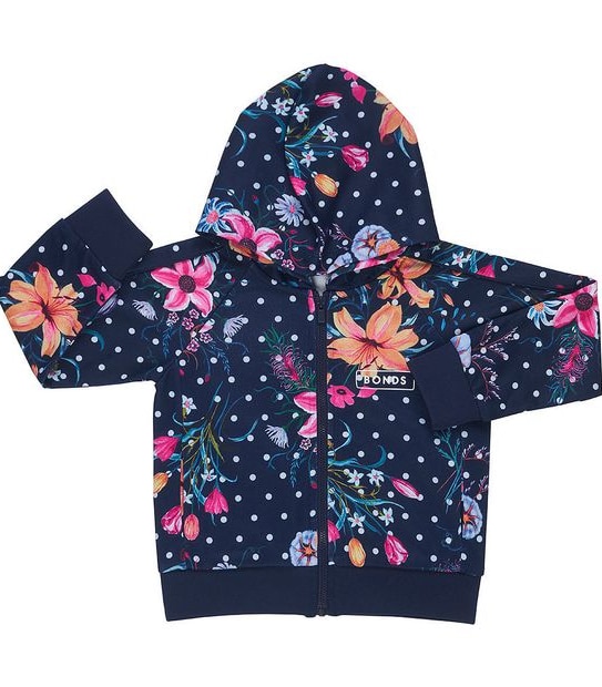 Bonds Street Sweats Zip Thru Hoodie - Navy Blue Floral