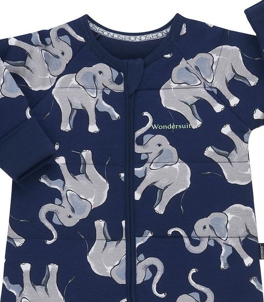 Bonds Padded Zippy Wondersuit - Navy Blue Elephants
