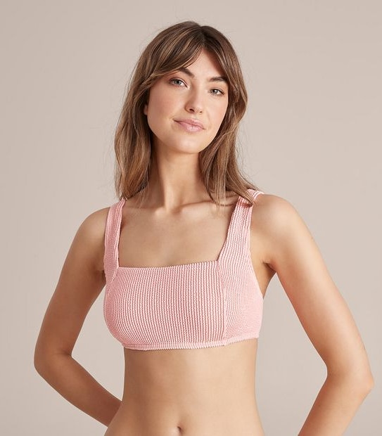 Crinkle Square Neck Swim Bikini Top