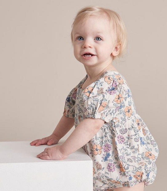 Baby Linen Blend Floral Romper