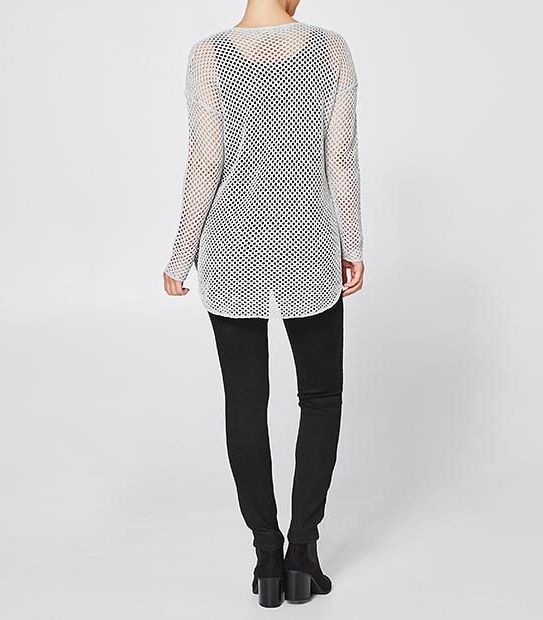 Curved Hem Mesh Jumper - Grey Marle