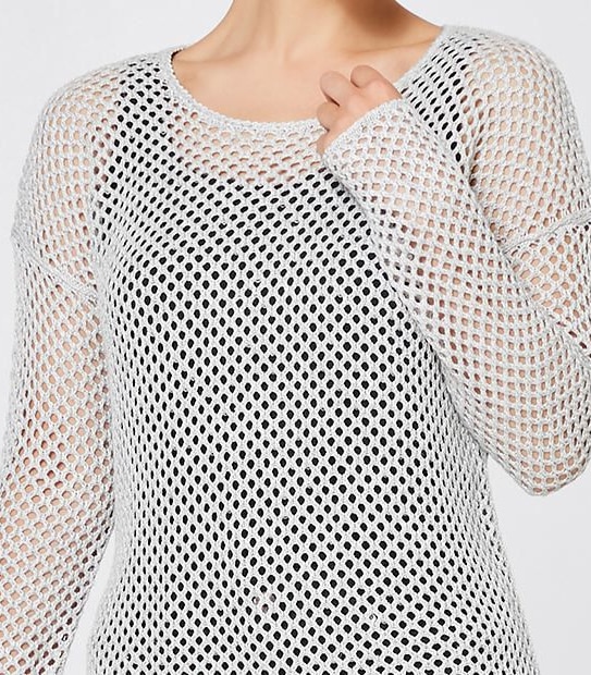 Curved Hem Mesh Jumper - Grey Marle