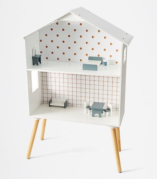 2 Level Wooden Dollhouse With 7 Pieces Furniture
