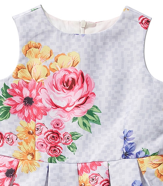 Girls' Floral Print Pleated Party Dress