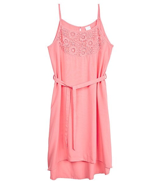 Coral Lace Front Cold Shoulder High-Low Dress