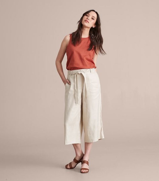 Preview Linen Blend Belted Culotte Pants