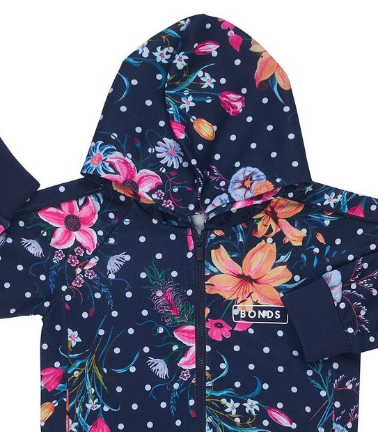 Bonds Street Sweats Zip Thru Hoodie - Navy Blue Floral