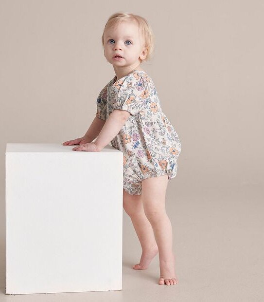 Baby Linen Blend Floral Romper