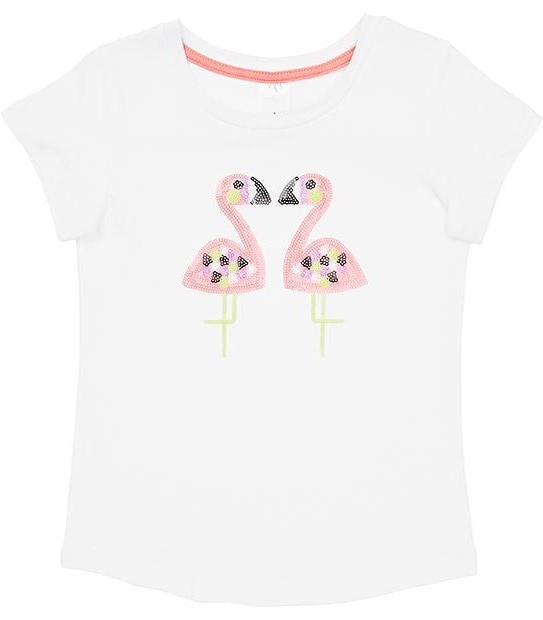 Short Sleeve Sequin Pink Flamingo T-Shirt