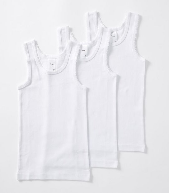 Younger Girls 3 Pack Vests with Scalloped Trim - White