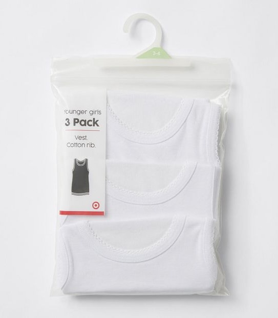 Younger Girls 3 Pack Vests with Scalloped Trim - White
