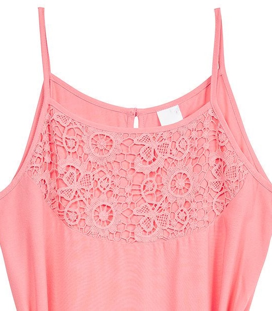 Coral Lace Front Cold Shoulder High-Low Dress