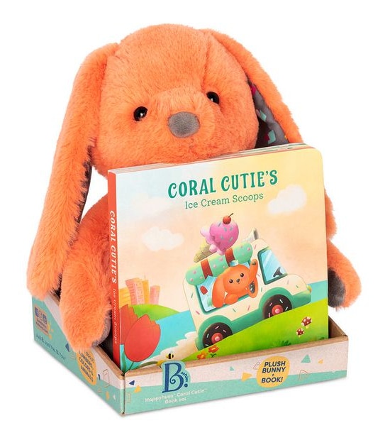 B. toys - Happyhues Coral Cutie Ice Cream Scoops - Plush Bunny & Book Set