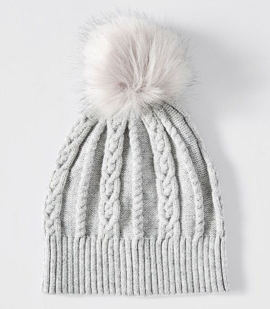 Cable Knit Pom Pom Beanie - Grey Marle