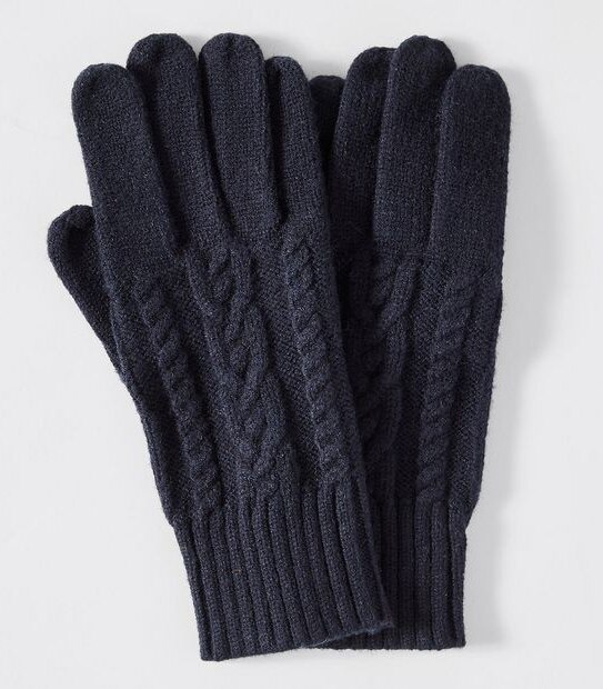 Cable Knit Gloves - Navy Blue