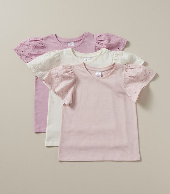 3 Pack Broderie Sleeve T-shirt