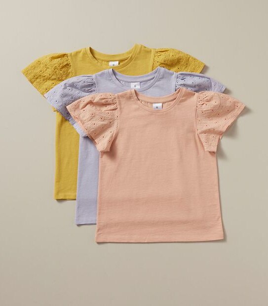 3 Pack Broderie Sleeve T-shirt