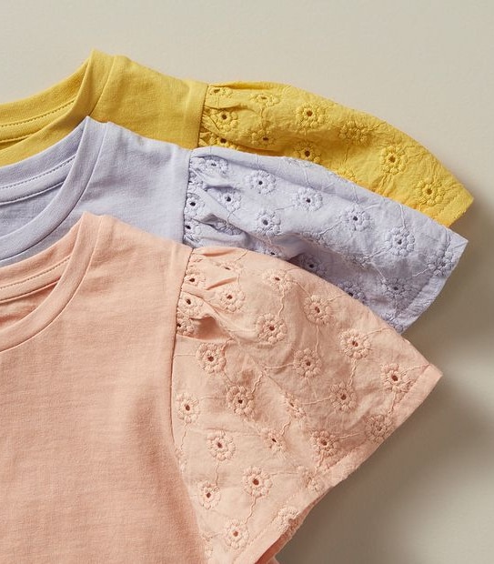 3 Pack Broderie Sleeve T-shirt