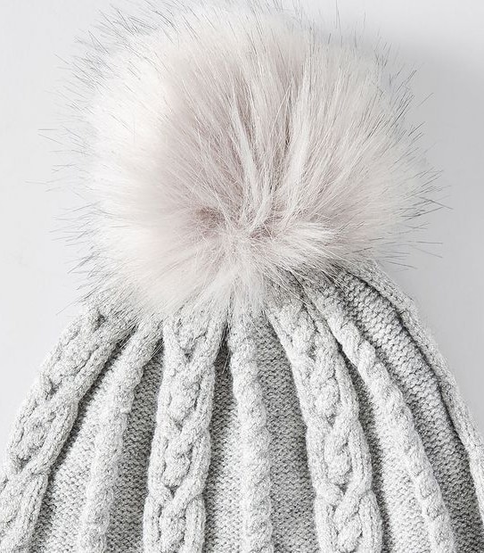 Cable Knit Pom Pom Beanie - Grey Marle