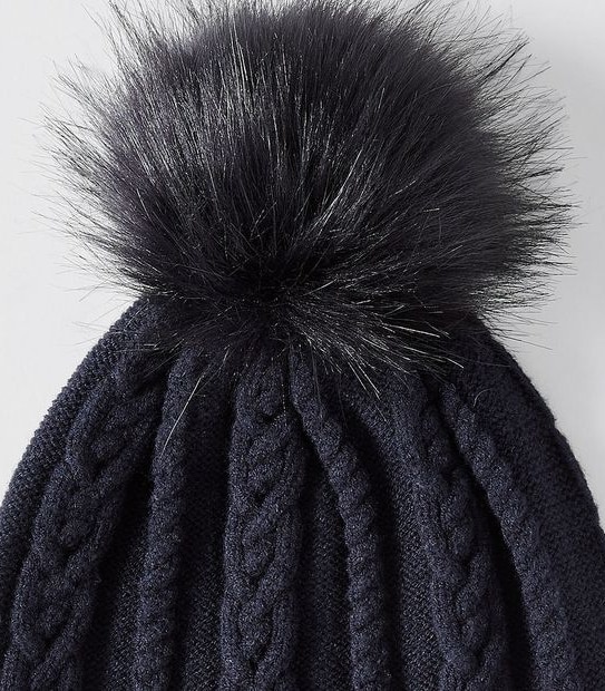 Cable Knit Pom Pom Beanie - Navy Blue
