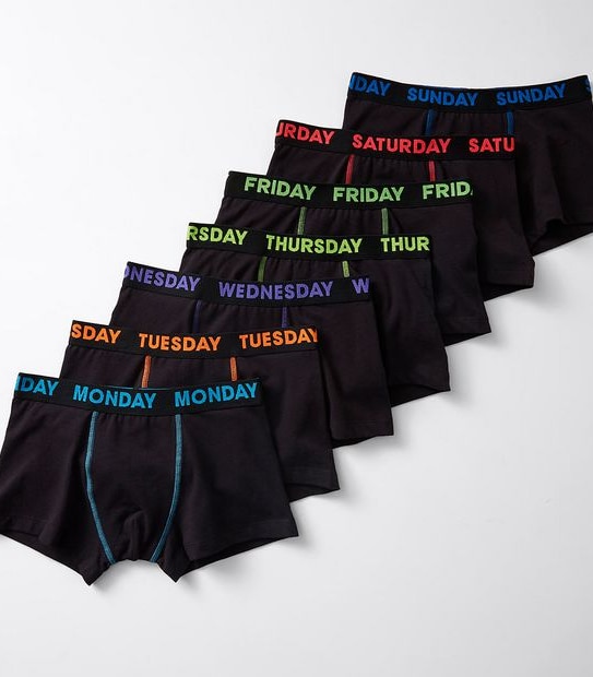Maxx Older Boys 7 Pack Days Of The Week Trunks - Black