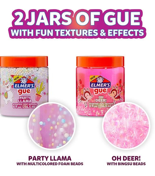 Elmer's Gue Premade Slime Mix-Ins, 2 x 8oz Jar - Animal Party Variety - Scented Crunchy Slime and Bingsu Bead Slime