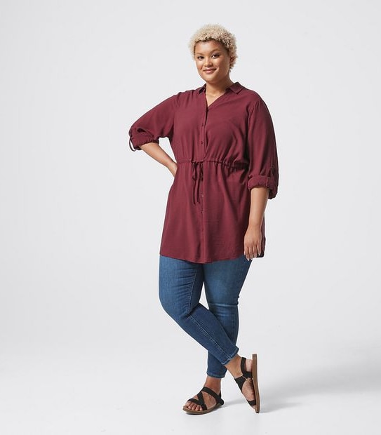 Belle Curve Tie Waist Tunic Shirt