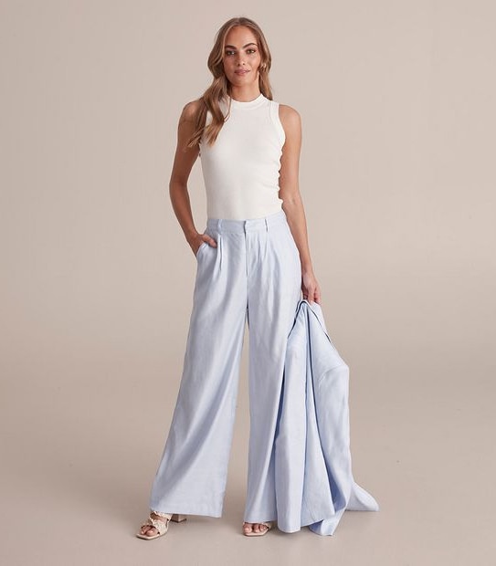 Preview Linen Blend Wide Leg Pants