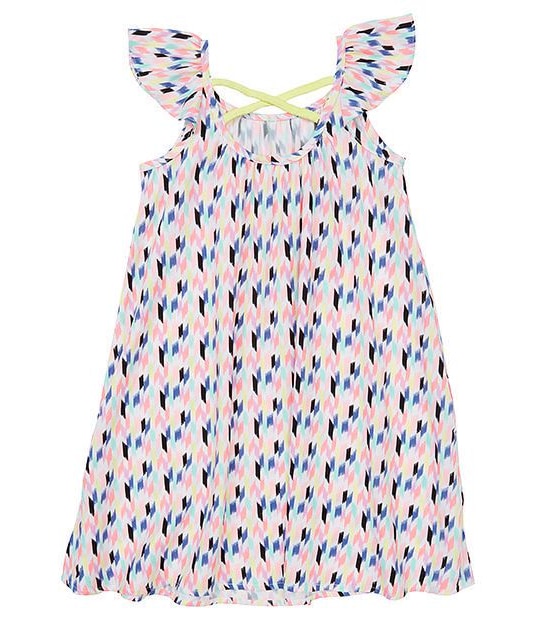 Flutter Sleeve Geometric Print Cross Back Swing Dress 2 of 3