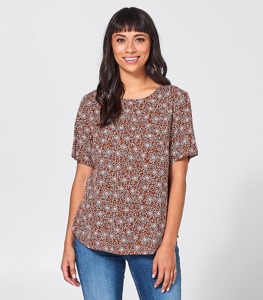 Mary Curved Hem Blouse - Red Floral