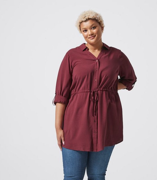 Belle Curve Tie Waist Tunic Shirt