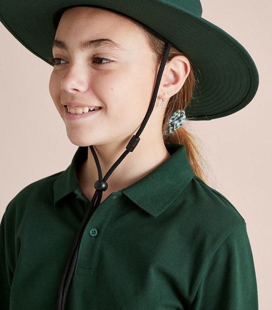 Kids Wide Brimmed School Hat - Bottle Green