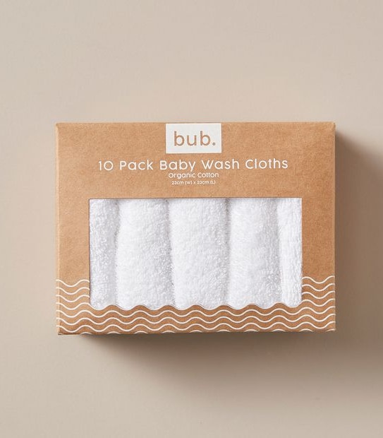 10 Pack bub. Organic Cotton Baby Wash Cloths