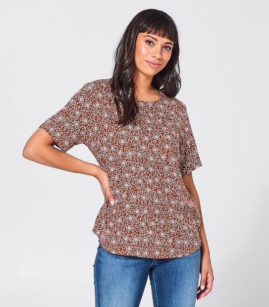 Mary Curved Hem Blouse - Red Floral
