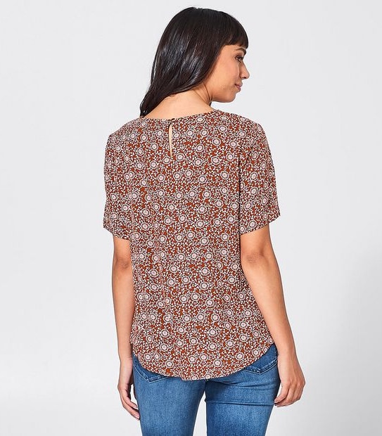 Mary Curved Hem Blouse - Red Floral