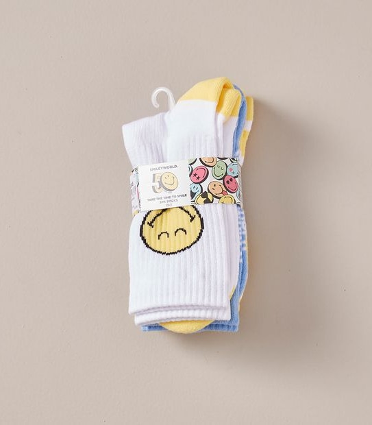 3 Pack Smiley Crew Cut Socks
