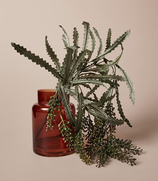 Faux Greenery in Amber Vase