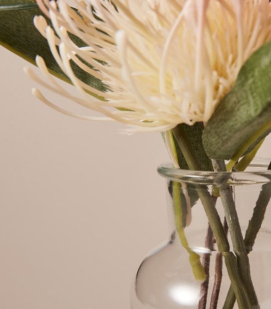 Faux Floral & Greenery in Glass Vase