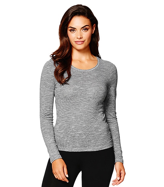 Wool Blend Long Sleeve Thermal Top - Silver