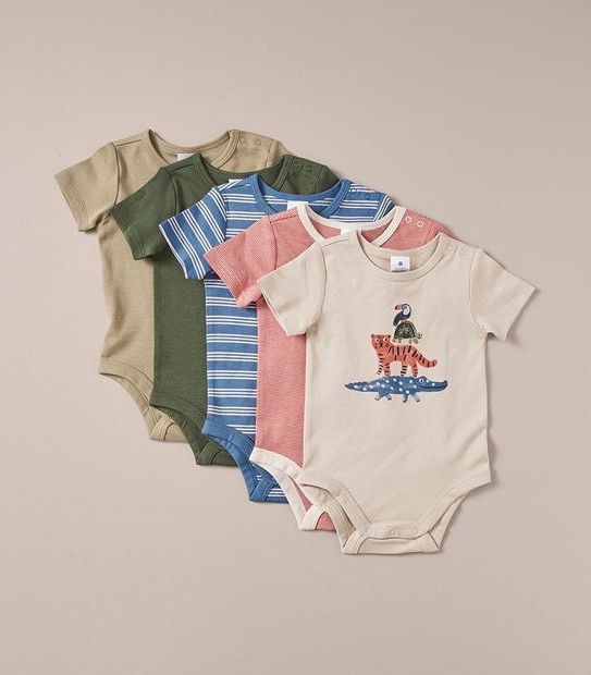 5 Pack Baby Organic Cotton Bodysuits