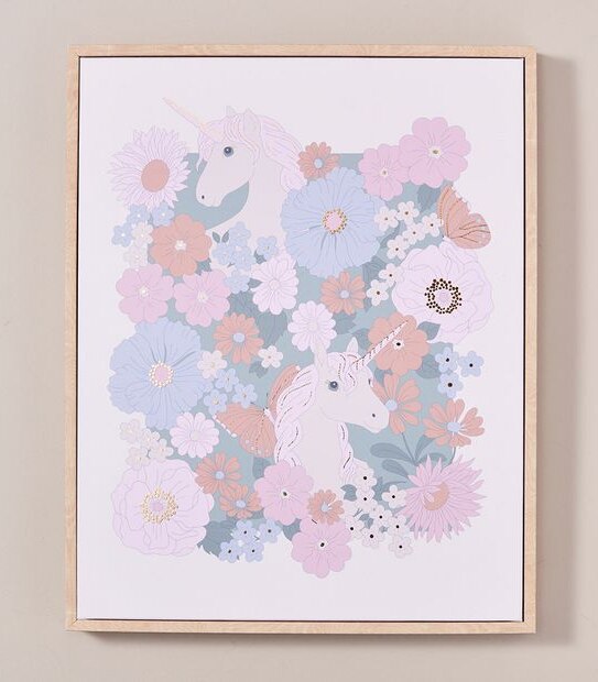 Leah Floral Unicorn Framed Canvas