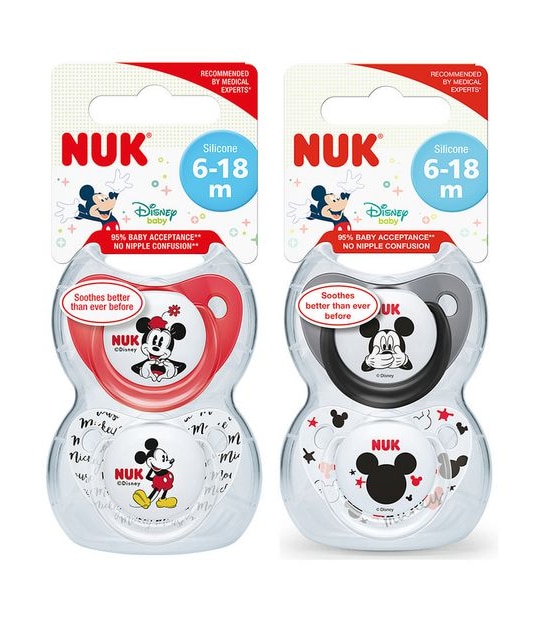 NUK Mickey Mouse Trendline Silicone Soother 6-18 months - 2 Pack - Assorted*