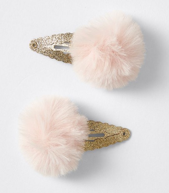Kids Fur Pom Pom Hairclips 2 Pack