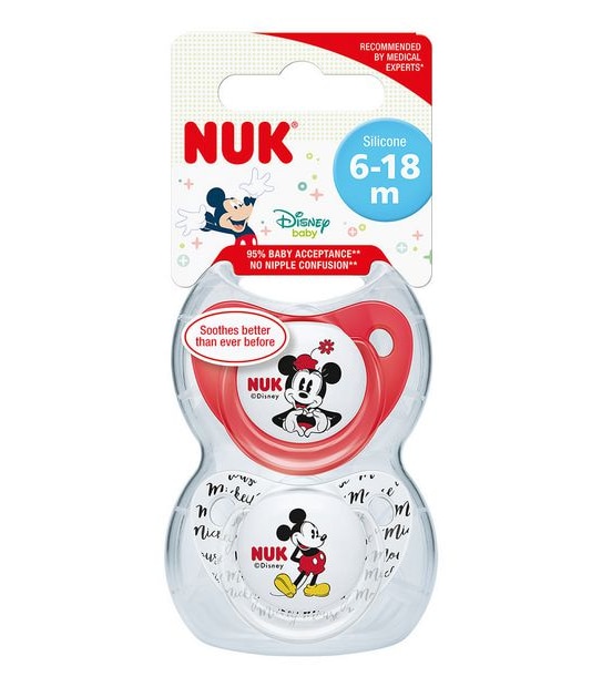 NUK Mickey Mouse Trendline Silicone Soother 6-18 months - 2 Pack - Assorted*