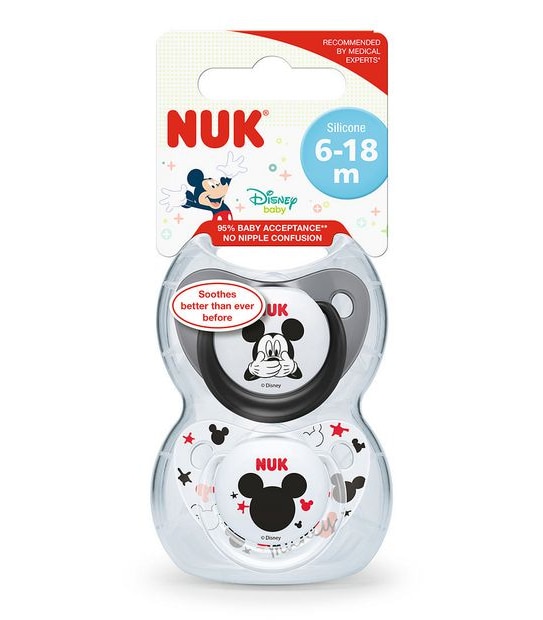 NUK Mickey Mouse Trendline Silicone Soother 6-18 months - 2 Pack - Assorted*