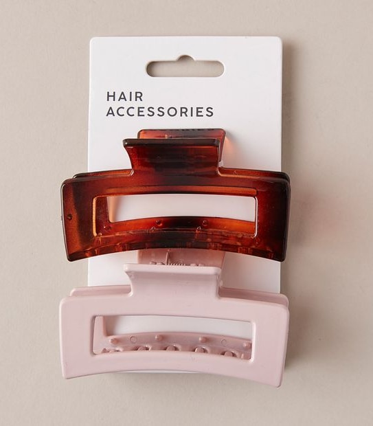 2 Pack Large Square Claw Clips  - Pink/Tortoishell